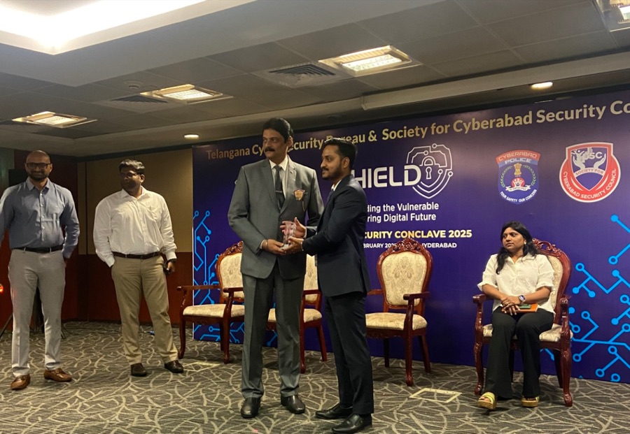Felicitated at SHIELD, Hyderabad for conducting a workshop on LEA strategies to solve crypto crimes.